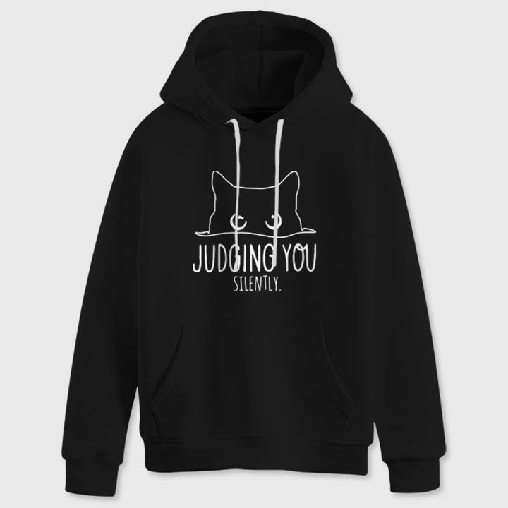 Olivenorma JUDGING YOU SILENTLY Cute Kitten Loose Fit Sweatshirts Women Men Hoodies - Black - 2XL - image 12