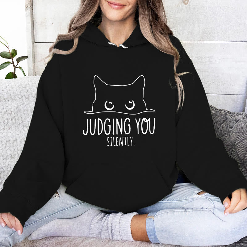 Olivenorma JUDGING YOU SILENTLY Cute Kitten Loose Fit Sweatshirts Women Men Hoodies - Black - 2XL - image 12