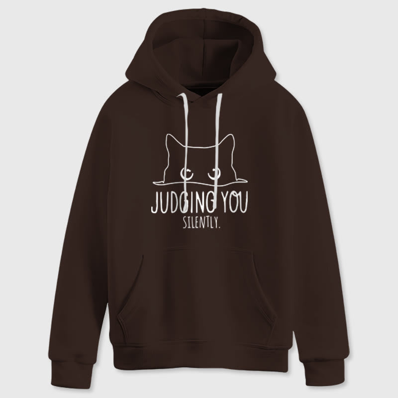 Olivenorma JUDGING YOU SILENTLY Cute Kitten Loose Fit Sweatshirts Women Men Hoodies - Brown - 2XL - image 14