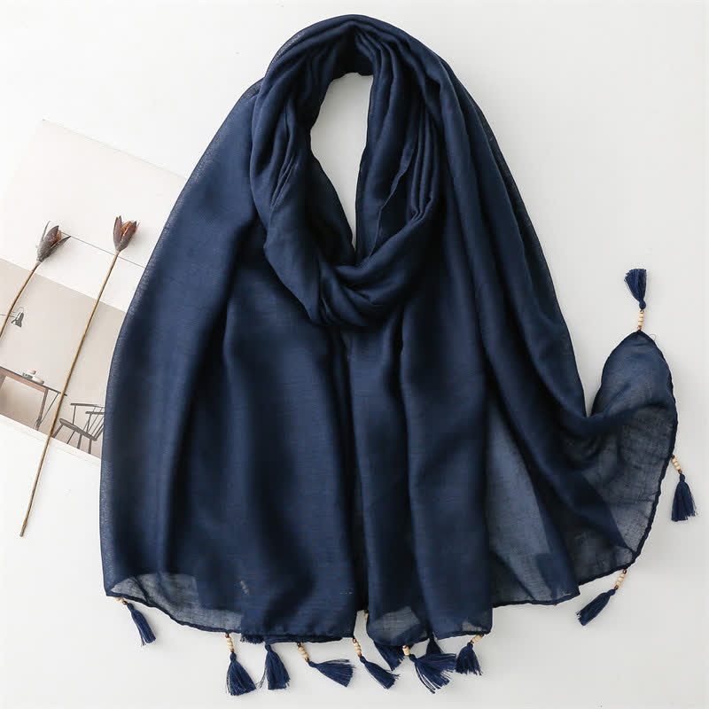 Olivenorma Blue Geometric Tassel Scarf - Navy Blue - image 16