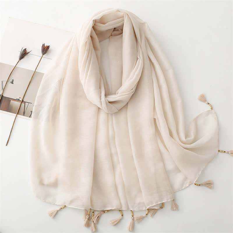 Olivenorma Blue Geometric Tassel Scarf - Beige - image 13