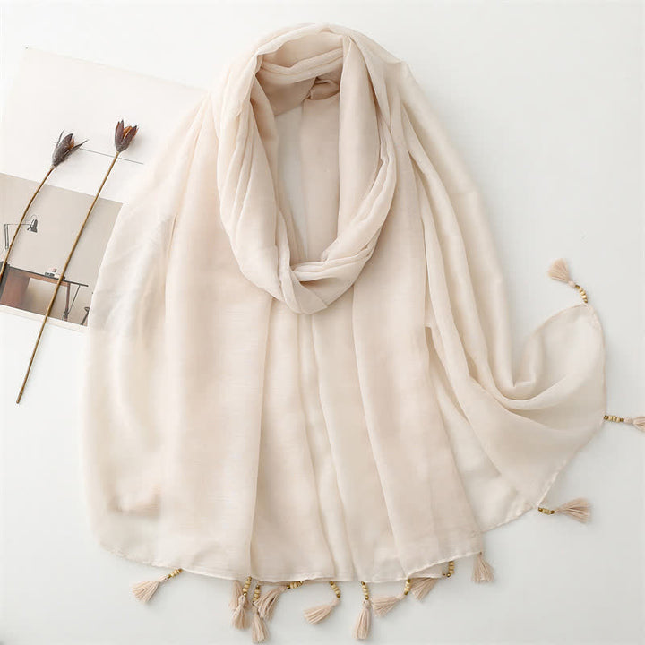 Olivenorma Blue Geometric Tassel Scarf - Beige - image 13