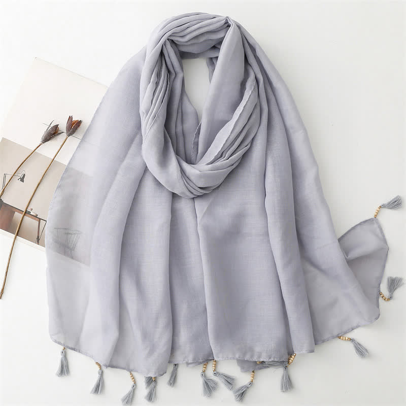Olivenorma Blue Geometric Tassel Scarf - Light Gray - image 20