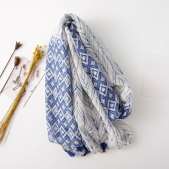 Olivenorma Blue Geometric Tassel Scarf - image 4