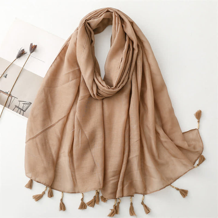 Olivenorma Blue Geometric Tassel Scarf - Khaki - image 14
