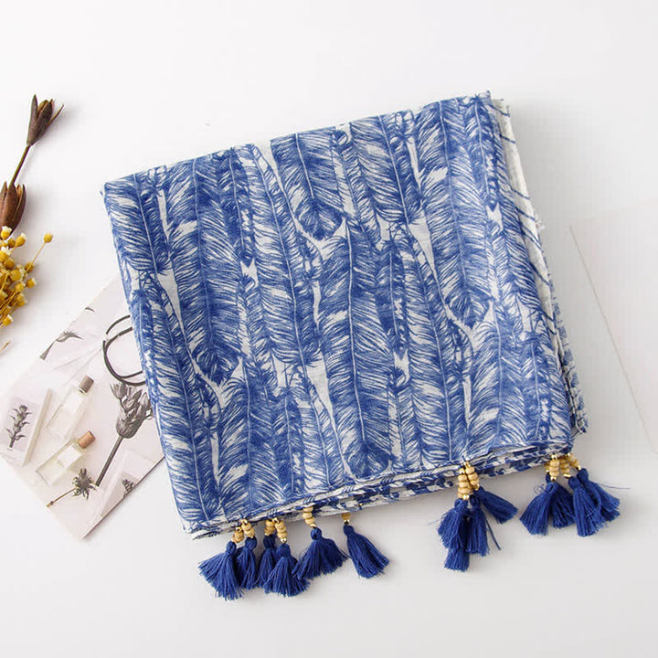 Olivenorma Blue Geometric Tassel Scarf - image 5