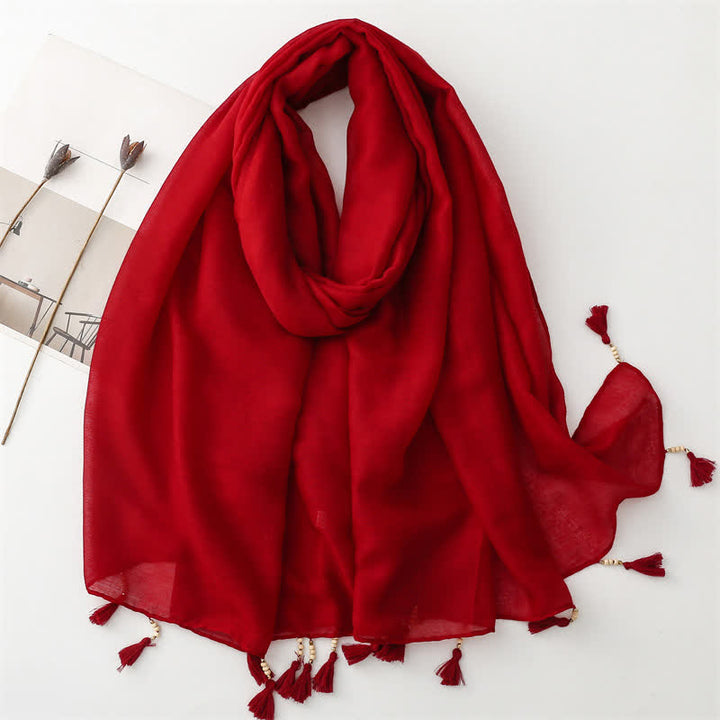 Olivenorma Blue Geometric Tassel Scarf - Red - image 18