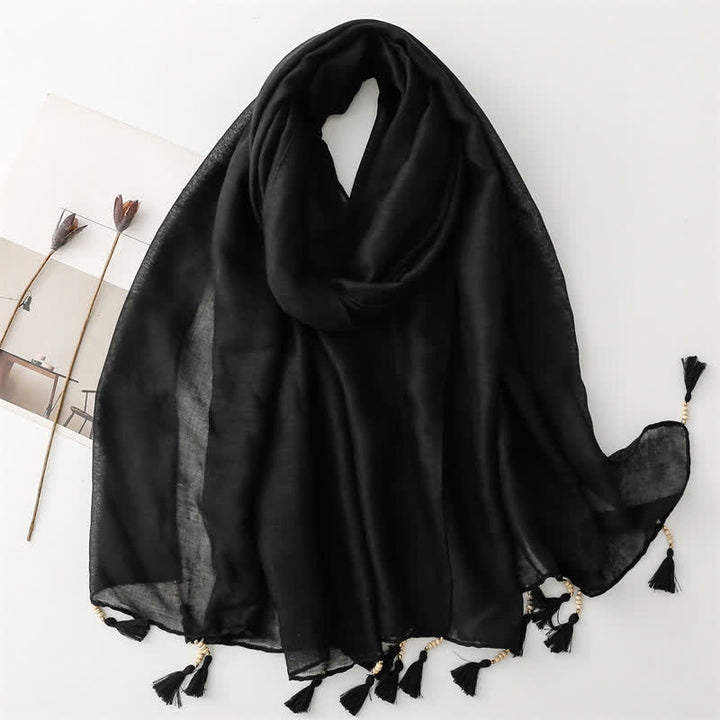 Olivenorma Blue Geometric Tassel Scarf - Black - image 12