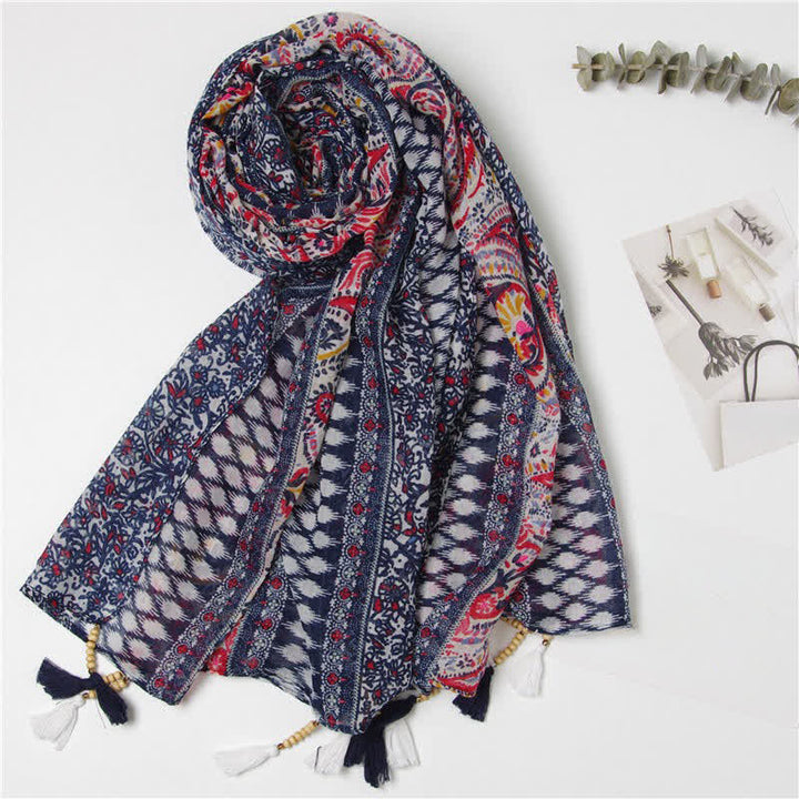 Olivenorma Blue Geometric Tassel Scarf - Ethnic Style - image 10