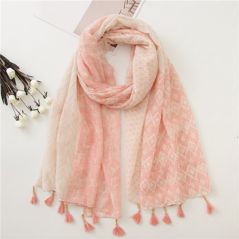 Olivenorma Blue Geometric Tassel Scarf - Pink Geometric - image 9