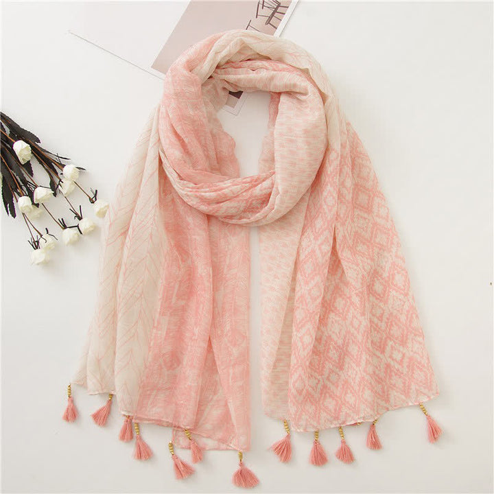 Olivenorma Blue Geometric Tassel Scarf - Pink Geometric - image 9