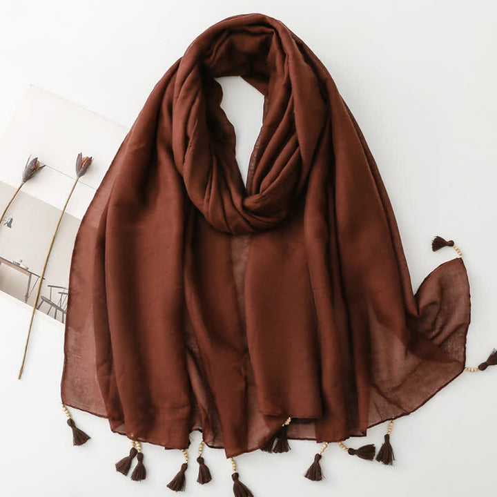 Olivenorma Blue Geometric Tassel Scarf - Dark Brown - image 19