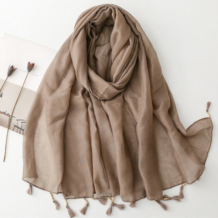 Olivenorma Blue Geometric Tassel Scarf - Gray-Brown - image 15