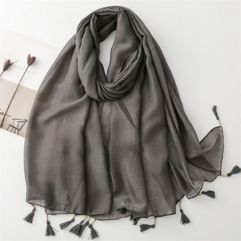 Olivenorma Blue Geometric Tassel Scarf - Dark Gray - image 21