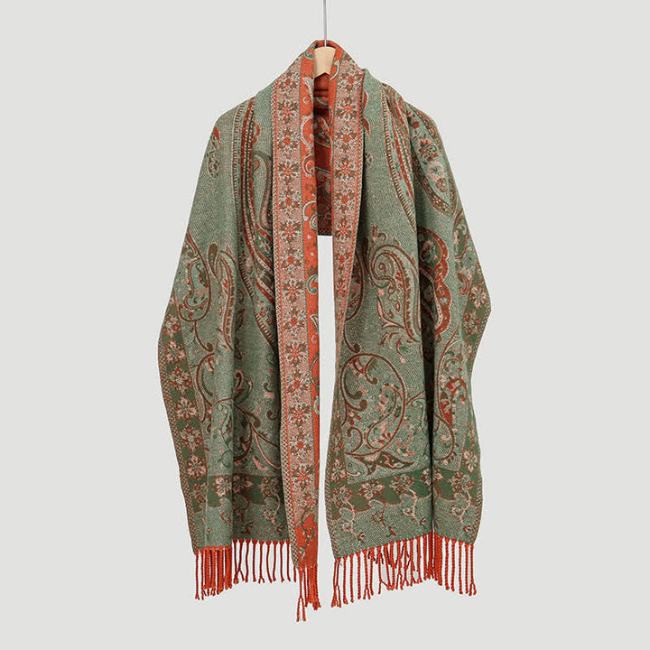 Olivenorma Vintage Folk Fringe Shawl - Green - image 2