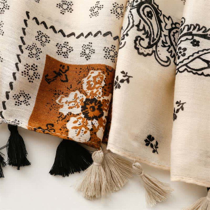 Olivenorma Ethnic Print Floral Tassel Scarf - image 5