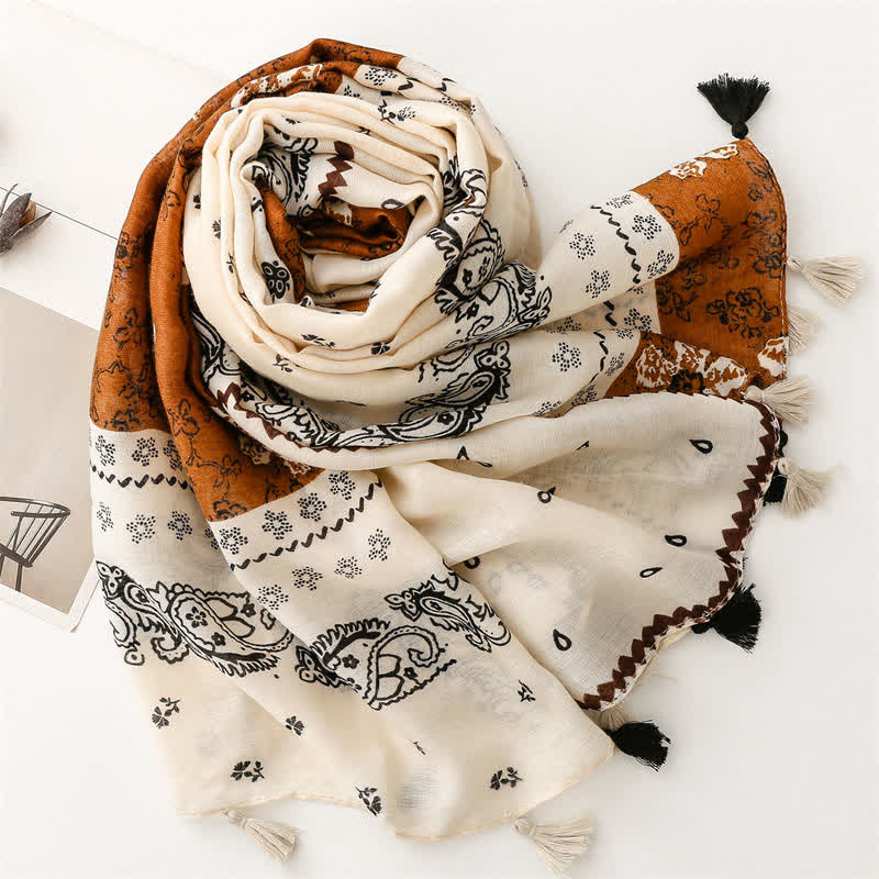 Olivenorma Ethnic Print Floral Tassel Scarf - image 1
