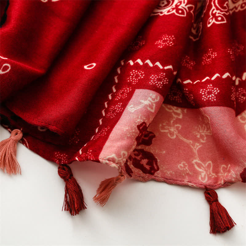 Olivenorma Ethnic Print Floral Tassel Scarf - image 13