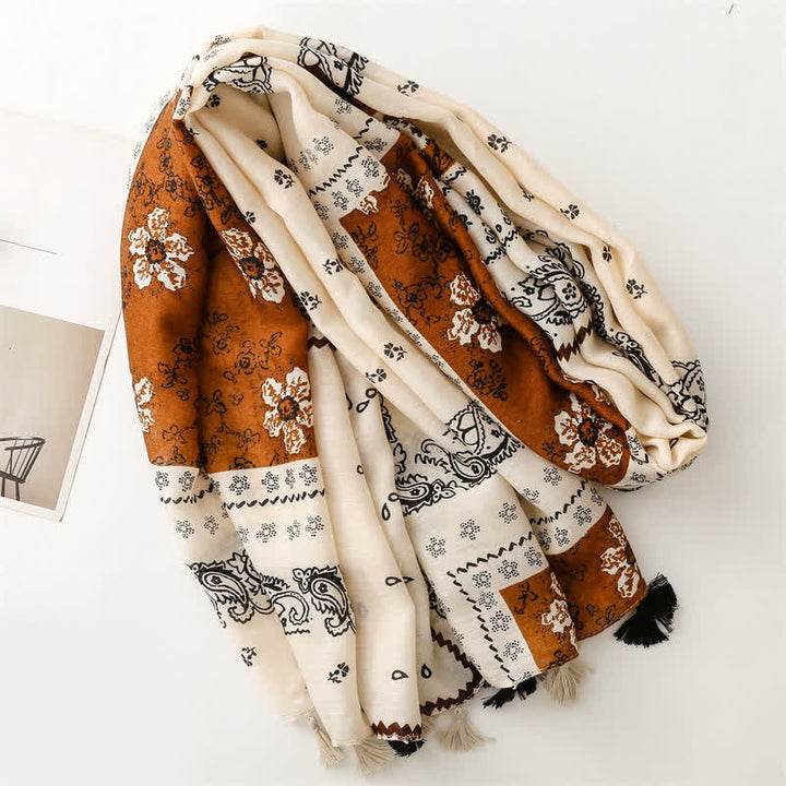 Olivenorma Ethnic Print Floral Tassel Scarf - image 2