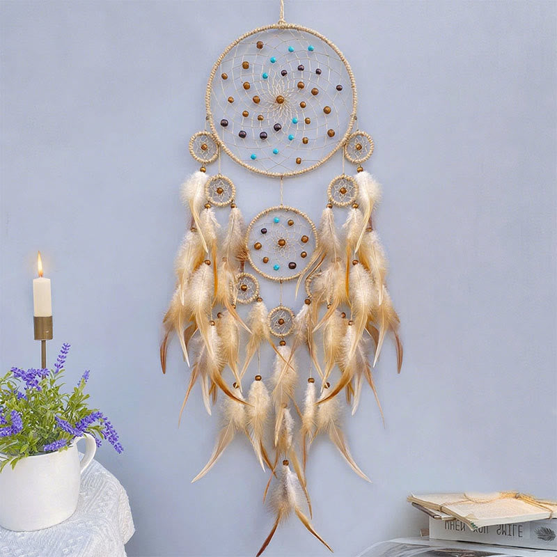 Olivenorma Native American Tribe Dreamcatchers Handmade Feather Decor Dream Catcher - With Lights - Khaki - image 3