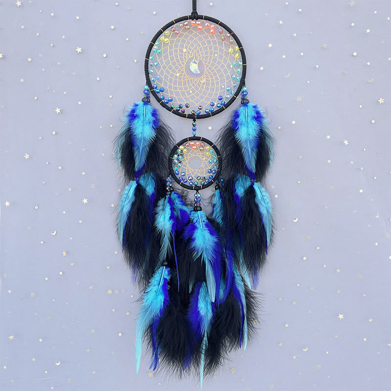Olivenorma Brilliant Rainbow Crystal Circular Net Boho Dream Catchers - With Lights - Blue - image 0