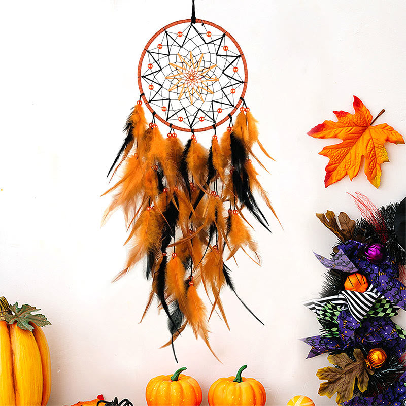 Olivenorma Halloween Black and Orange Handmade Native American Dream Catchers - With Lights - image 0