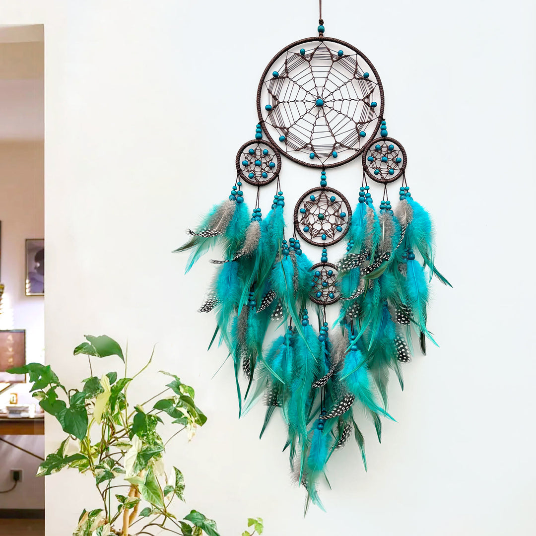 Olivenorma Tribal Symbol Boho Wall Hanging Decoration Circular Net Dream Catcher - With Lights - Blue - image 7