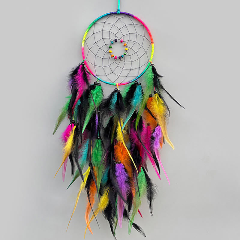 Olivenorma Starlit Night Splendor Rainbow Handmade Wall Hanging Feather Dream Catcher - image 1