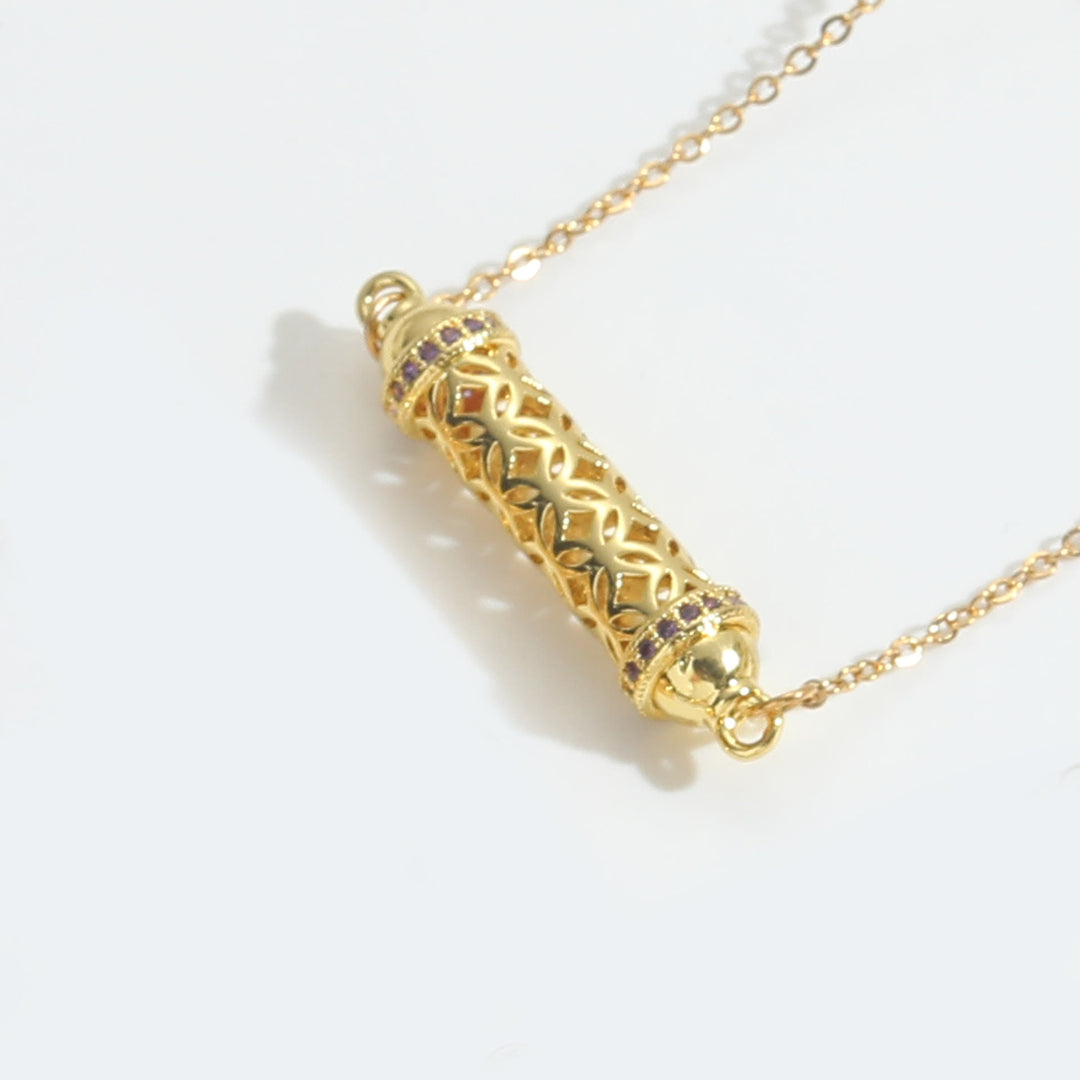 Olivenorma Vintage Hollow Tube Zirconia Choker Necklace - Purple - image 3