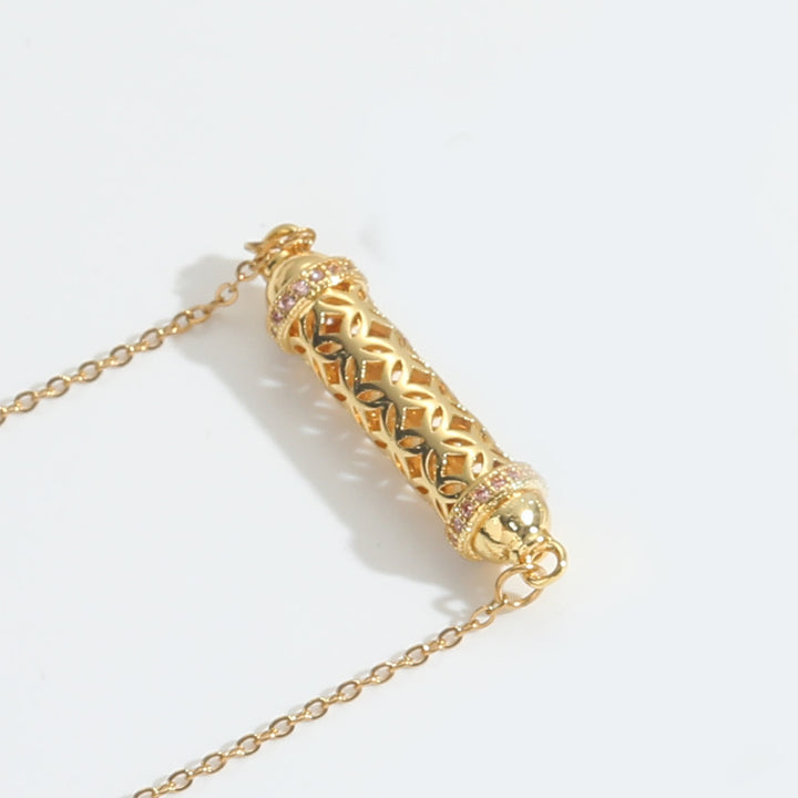 Olivenorma Vintage Hollow Tube Zirconia Choker Necklace - Pink - image 9