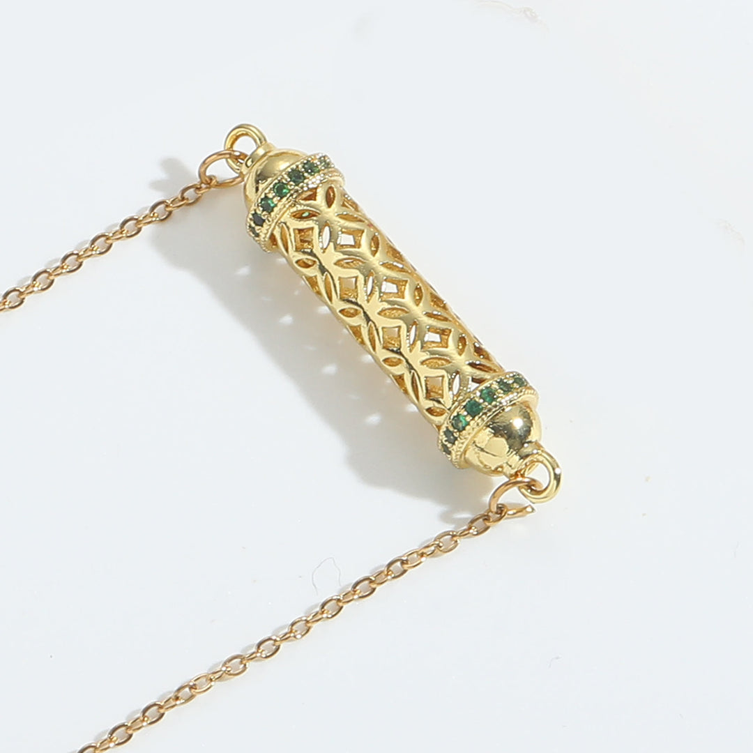 Olivenorma Vintage Hollow Tube Zirconia Choker Necklace - Green - image 6