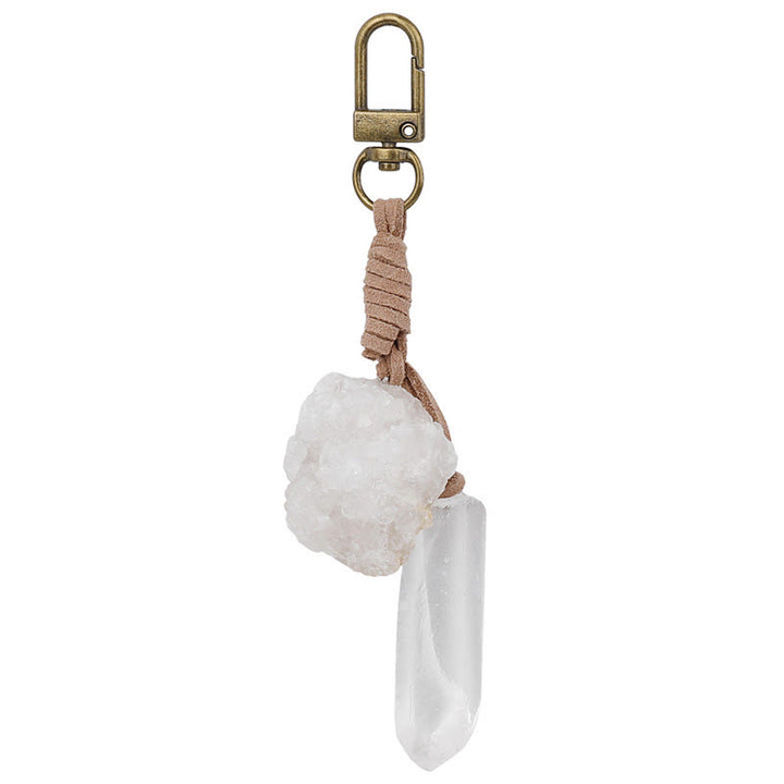 Olivenorma Natural Raw Crystal Gemstone Pendant Variety Keychain - White Agate+Clear Crystal - image 12