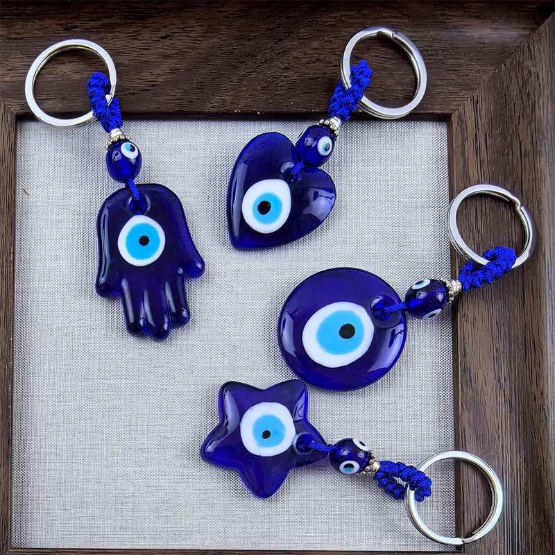 Olivenorma Protective Two-Colored Evil Eye Keychain - Assorted Shapes - Mixed Blue - image 0