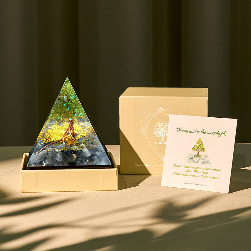 FREE Today: Moonlit Growth Peridot & Grey Moonstone Orgone Pyramid - 5*5cm (With Card) - image 0