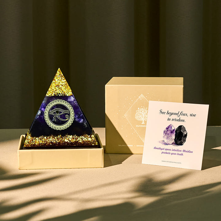 Olivenorma Divine Vision Amethyst & Obsidian Eye of Horus Orgone Pyramid - 10*10cm (With Card) - YES PLEASE $8 - image 0
