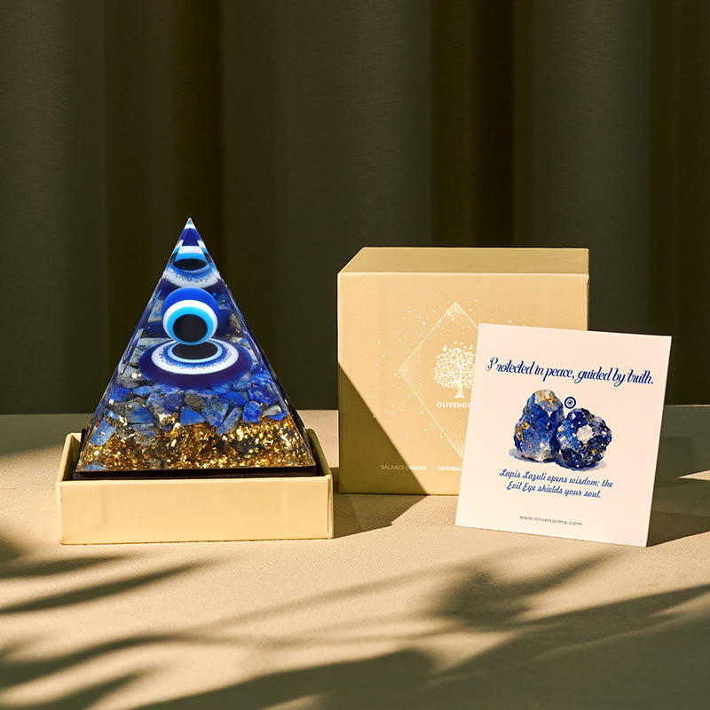 Olivenorma Vision of Serenity Lapis Lazuli Evil Eye Orgone Pyramid - 6cm*6cm (With Card) - image 0