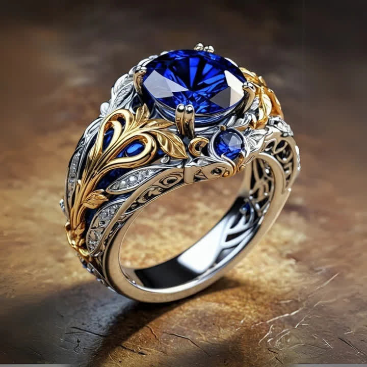 FREE Today: Blue Gold Sapphire Crystal Two Tone Ring - US 11 - image 0