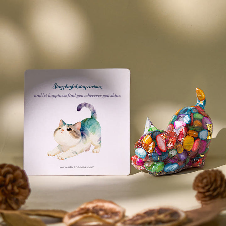 Olivenorma Multiple Colors Crystal Resin Stretching Cat For Positive Energy Mindfulness Relaxation Gemstone Decoration - image 0