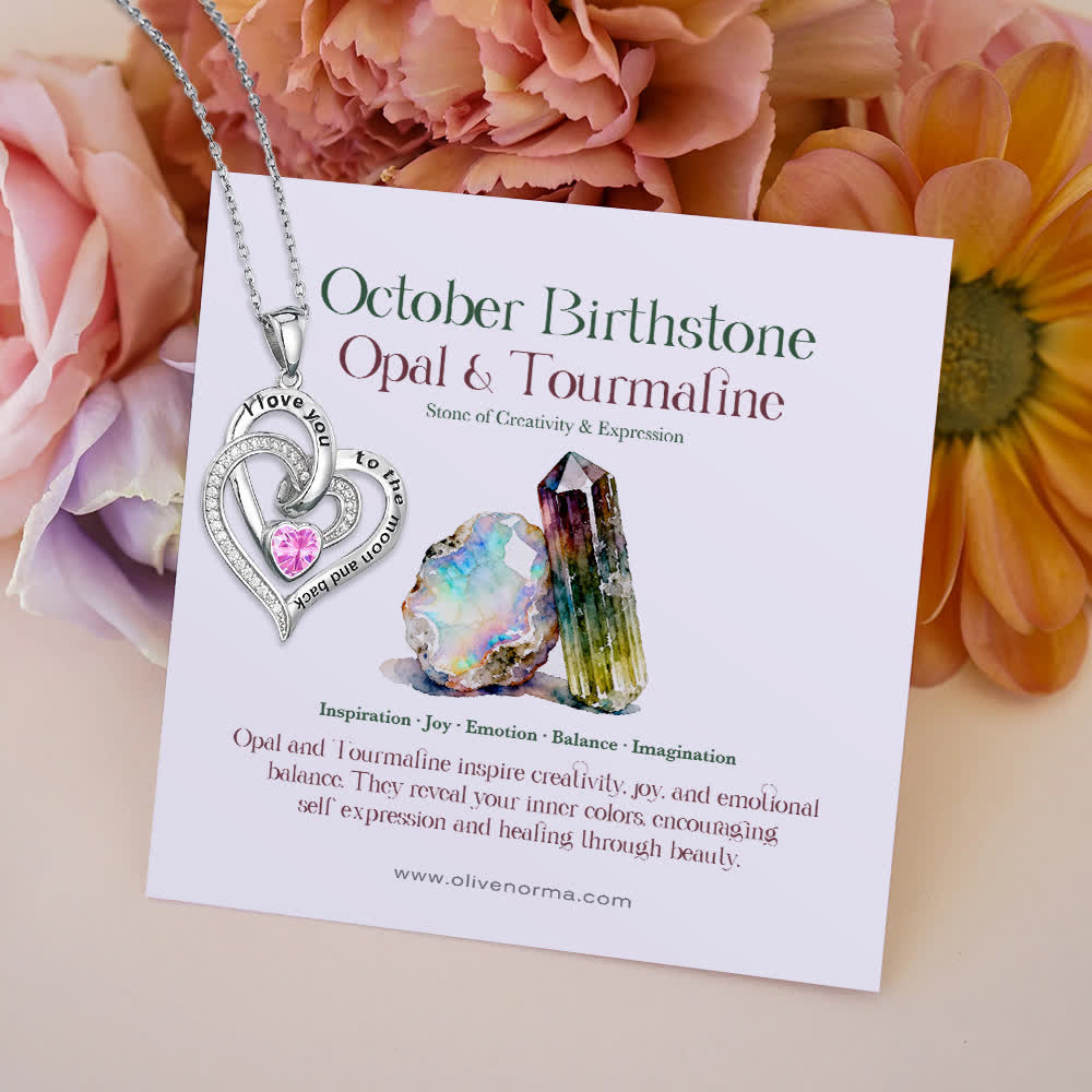 FREE Today: "I Love You to the Moon and Back" – Eternal Hearts Birthstone Necklace - Silver - October - Card Style One - image 18