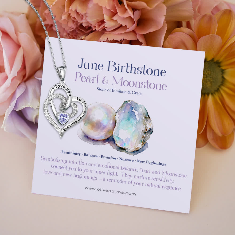 FREE Today: "I Love You to the Moon and Back" – Eternal Hearts Birthstone Necklace - Silver - June - Card Style One - image 14