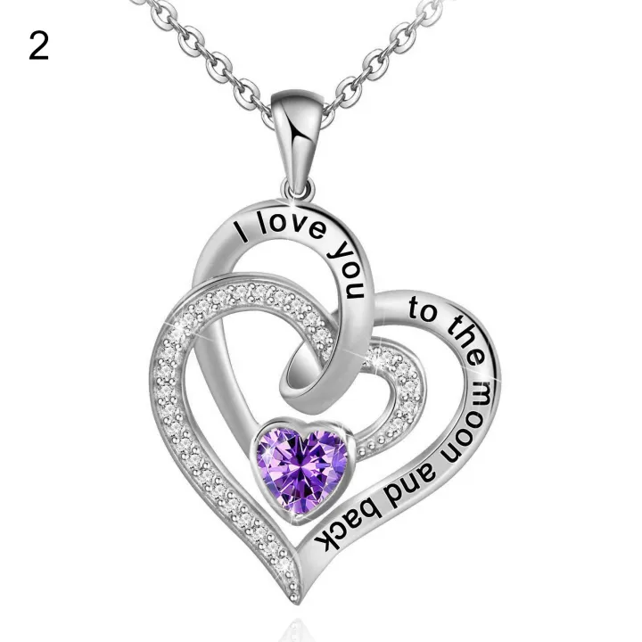 FREE Today: "I Love You to the Moon and Back" – Eternal Hearts Birthstone Necklace - Silver - February - Card Style Two - image 21