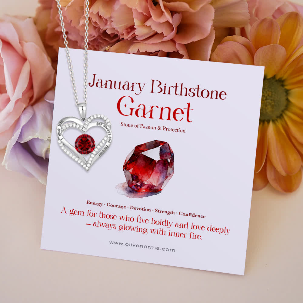 Olivenorma "I Love You Always and Forever" – Forever Love Birthstone Heart Necklace - Silver - January - With Birthstone Card - image 5