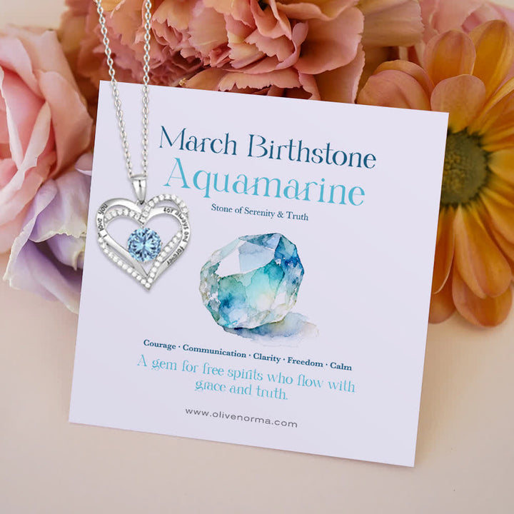 Olivenorma "I Love You Always and Forever" – Forever Love Birthstone Heart Necklace - Silver - March - With Birthstone Card - image 9