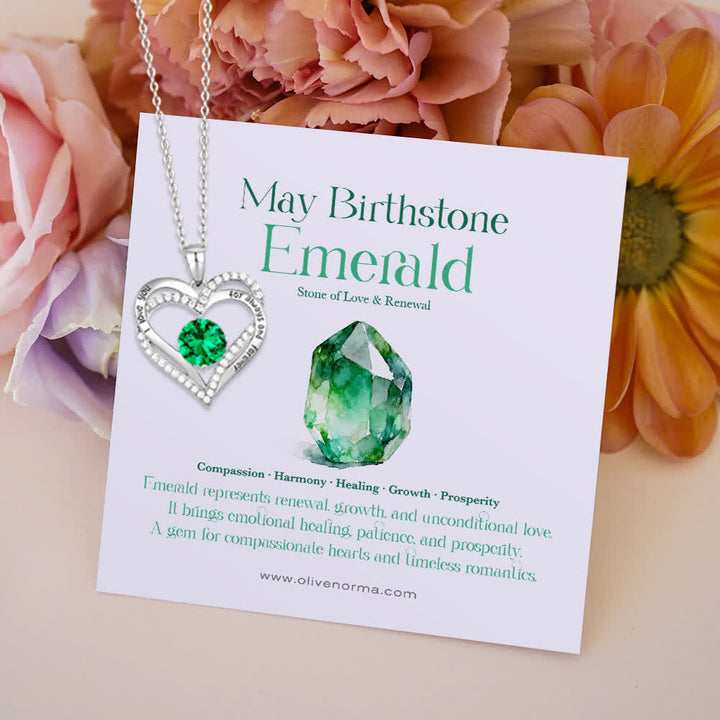 Olivenorma "I Love You Always and Forever" – Forever Love Birthstone Heart Necklace - Silver - May - With Birthstone Card - image 13