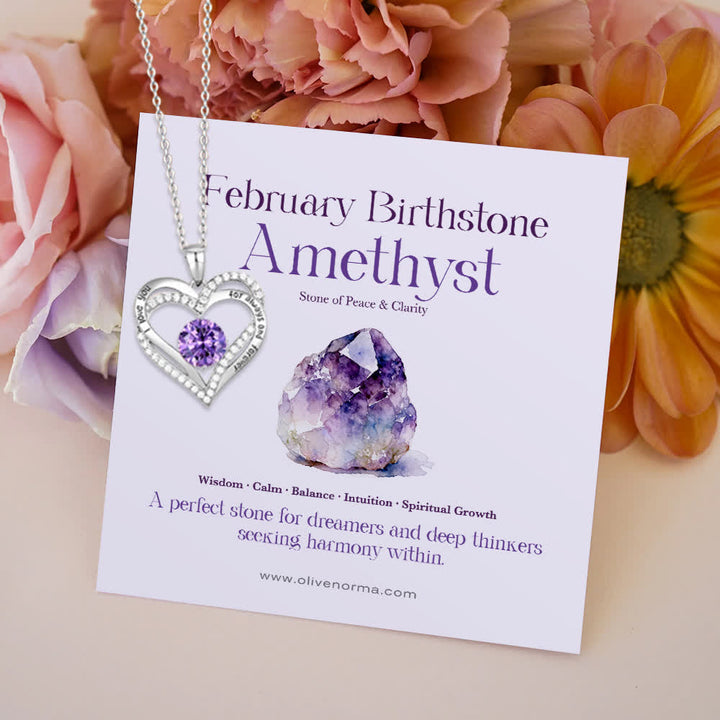 Olivenorma "I Love You Always and Forever" – Forever Love Birthstone Heart Necklace - Silver - February - With Birthstone Card - image 3