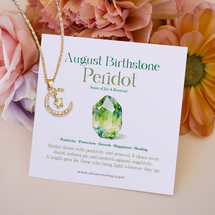 Olivenorma Month Birthstone Star Creative Gift Card Necklace - August-Peridot - With Birthstone Card - image 7