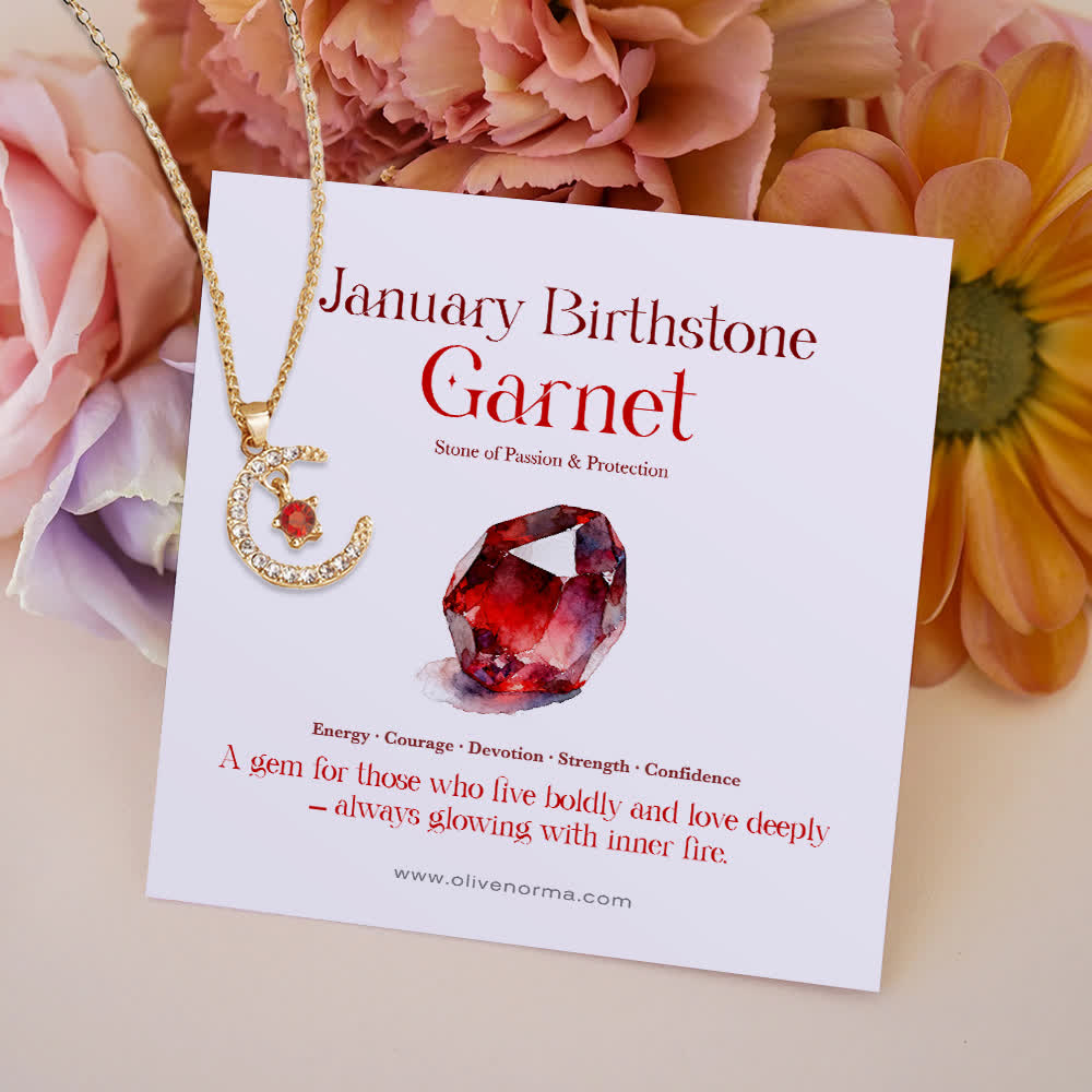 Olivenorma Month Birthstone Star Creative Gift Card Necklace - January-Garnet - With Birthstone Card - image 4