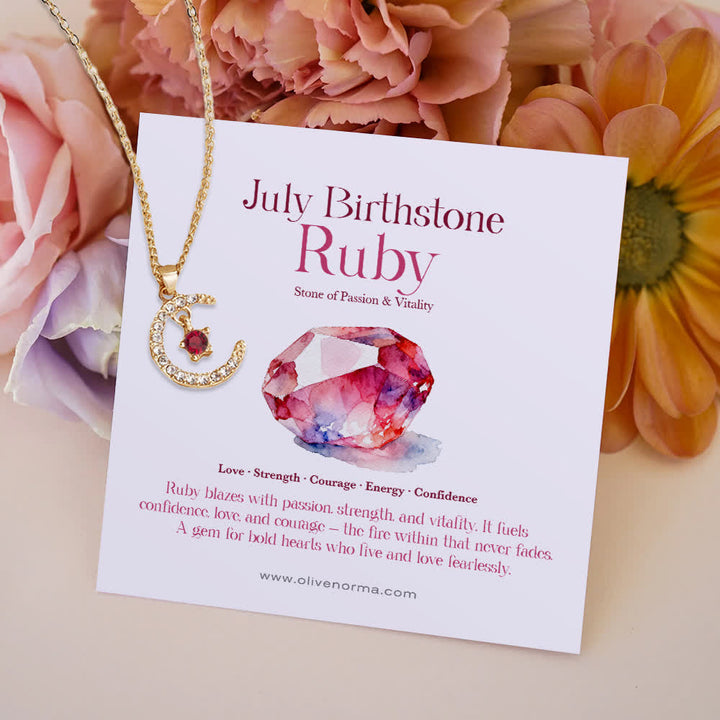 Olivenorma Month Birthstone Star Creative Gift Card Necklace - July-Red Zircon - With Birthstone Card - image 9