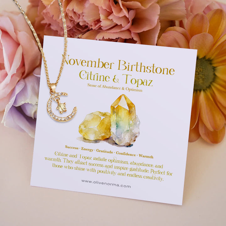 Olivenorma Month Birthstone Star Creative Gift Card Necklace - November-Yellow Zircon - With Birthstone Card - image 13