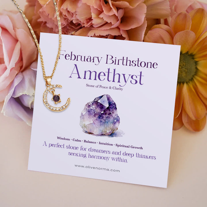 Olivenorma Month Birthstone Star Creative Gift Card Necklace - February-Amethyst - With Birthstone Card - image 5